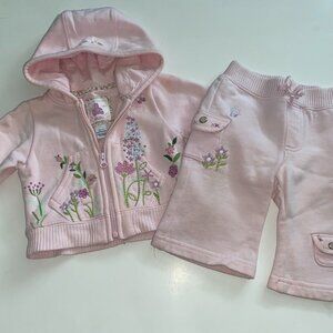BABY GAP girls pink embroidered hoodie & pant, 0-6M